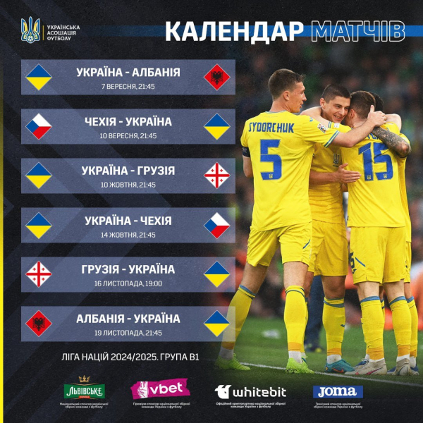 Ставь известный календарь матчей сборной Украины в Лиге наций