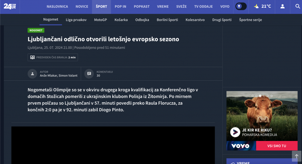 "Во втором тайме проучили украинцев". Олимпия – Полесье. Обзор послематчевой словенской прессы "Во втором тайме проучили украинцев". Олимпия – Полесье. Обзор послематчевой словенской прессы