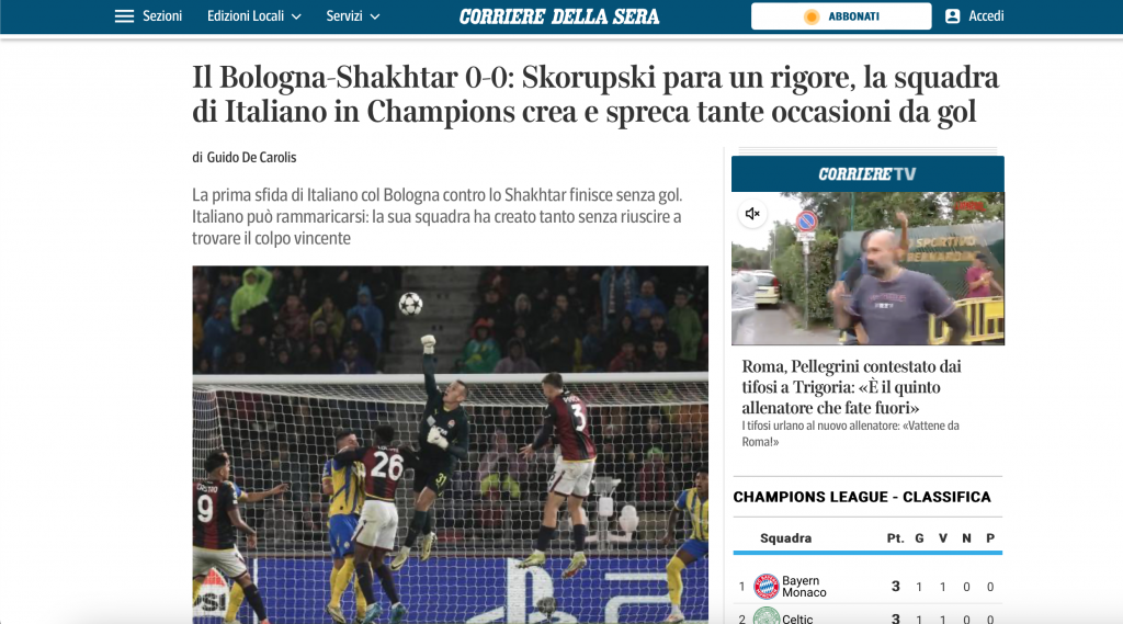 "Таких горняков можно и нужно было обыгрывать". Болонья - Шахтер. Обзор послематчевой итальянской прессы