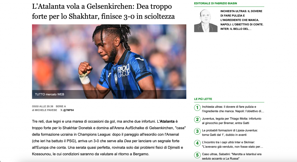 "Слишком легко, как для Лиги Чемпионов". Шахтер – Аталанта. Обзор послематчевой итальянской прессы