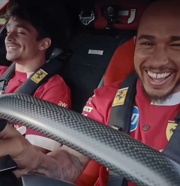 Видео: Хэмилтон и Леклер гоняют на Ferrari F80