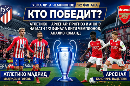 Подробный прогноз и анонс на матч 1/2 финала Лиги чемпионов 2026 года: Атлетико – Арсенал. Эксклюзивная статистика, тактический разбор, ожидаемые составы и шансы на выход в финал турнира. Аналитика.