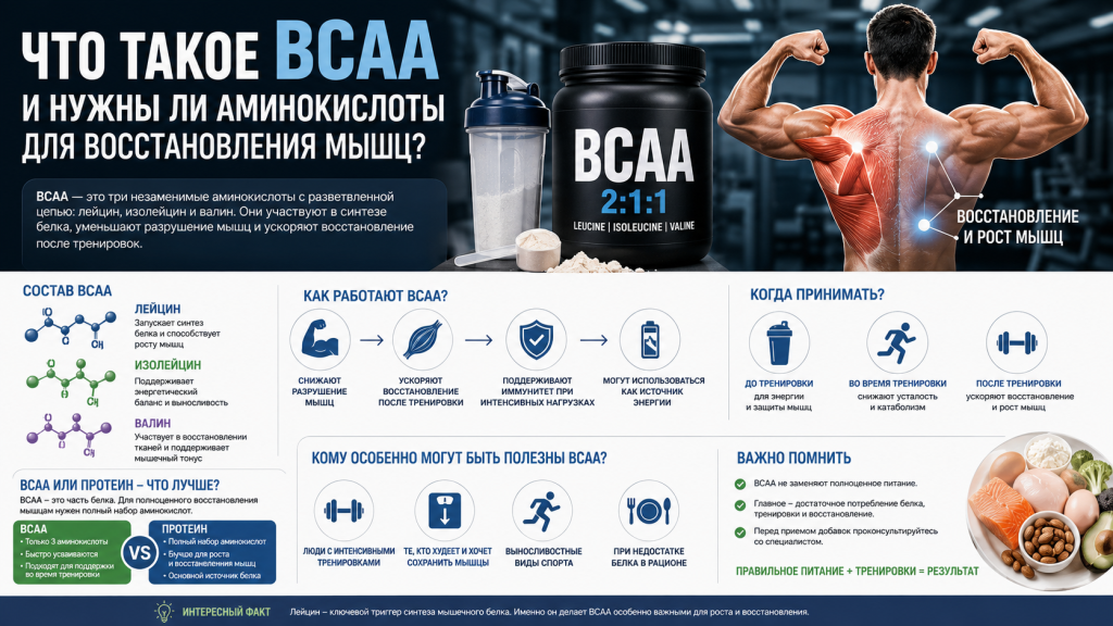 Что такое BCAA, помогают ли аминокислоты восстановлению мышц, нужны ли они после тренировок и стоит ли покупать BCAA для спорта, похудения и набора мышечной массы.