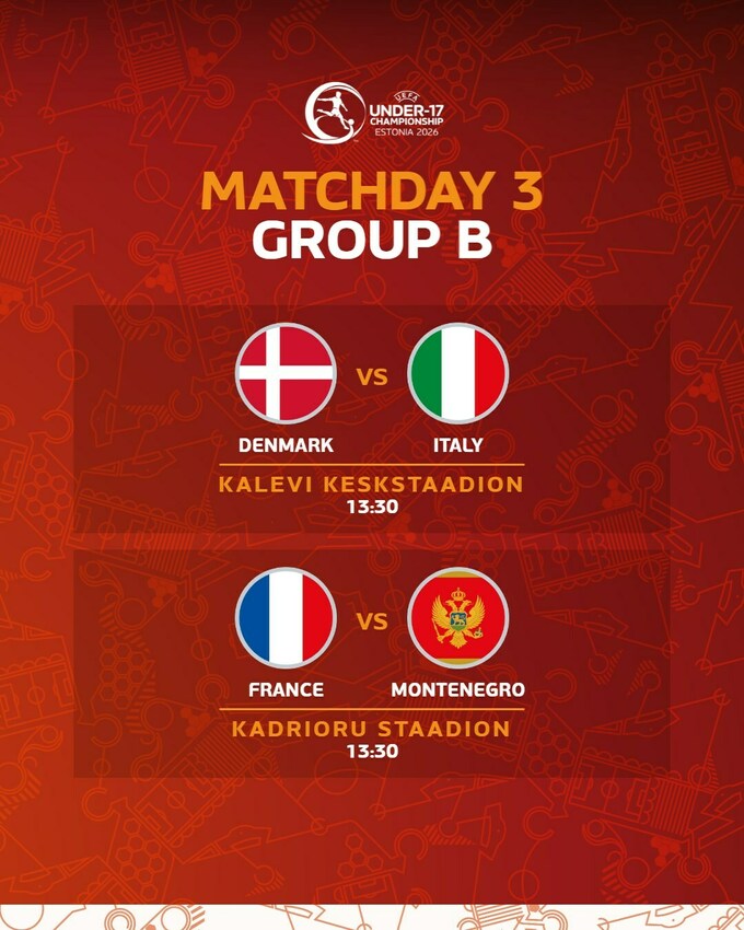 Дания U17 – Италия U17, Франция U17 – Черногория U17. Смотреть онлайн LIVE