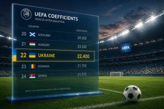 Узнайте, какое место занимает Украина в таблице коэффициентов УЕФА после матчей «Динамо», «Полесья» и ЛНЗ, и смотрите расписание ответных игр.