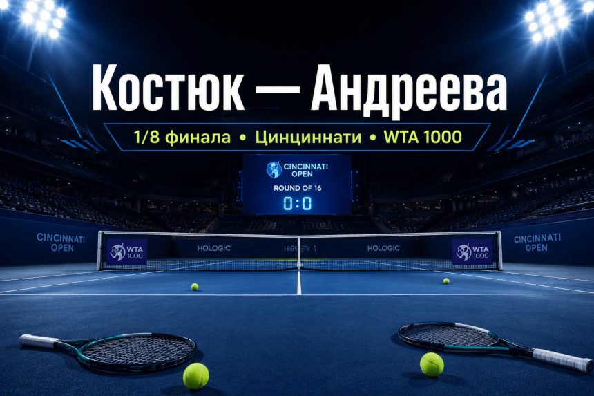 Костюк сыграет с Андреевой в 1/8 финала WTA 1000 в Цинциннати. Узнайте время матча, историю встреч, форму теннисисток и где смотреть игру онлайн.