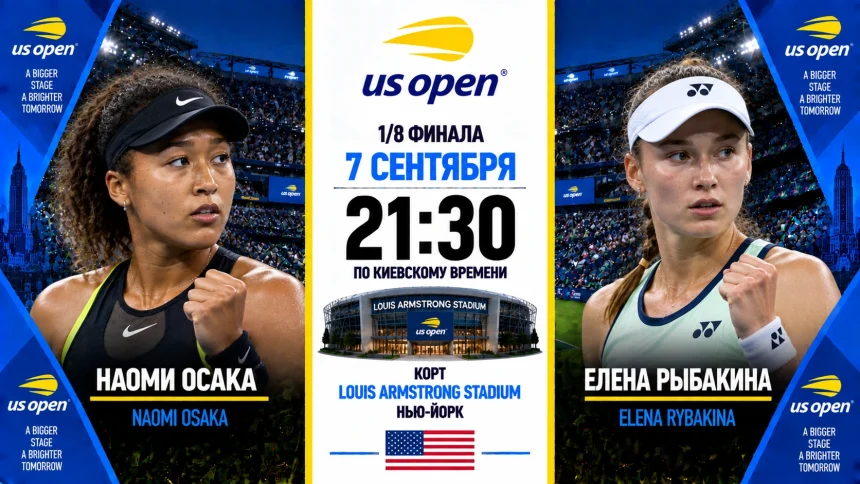 Осака — Рыбакина: где смотреть онлайн матч 1/8 финала US Open