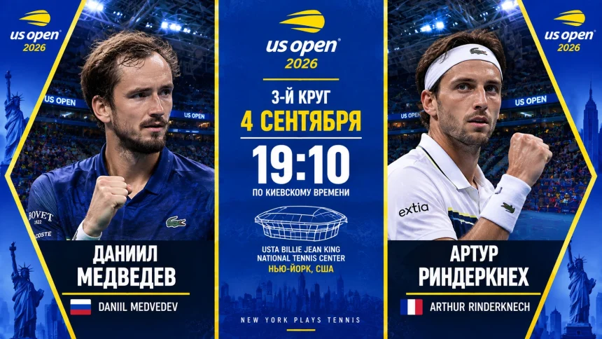 Медведев — Риндеркнеш: где смотреть онлайн матч US Open 2026