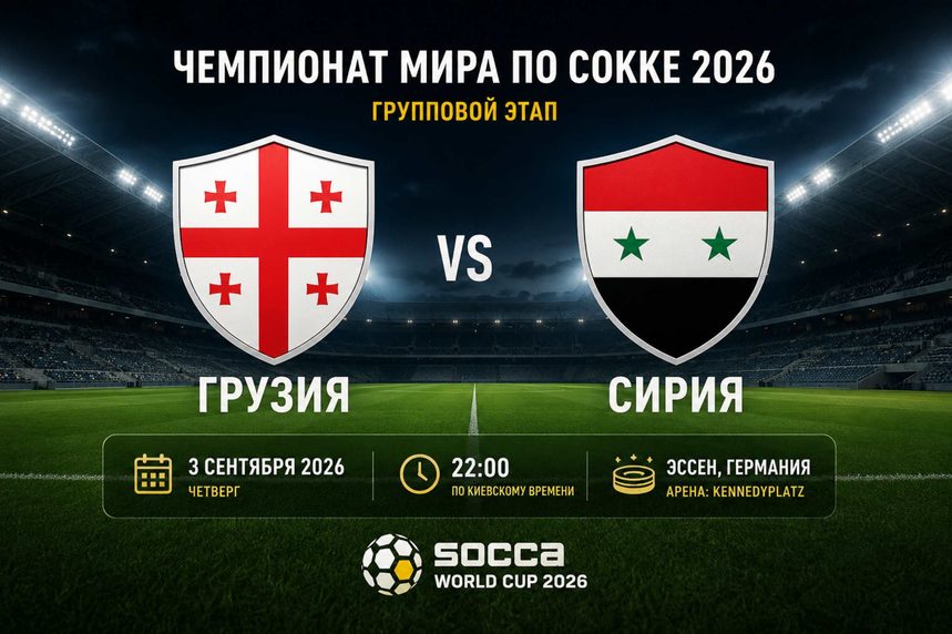 Грузия — Сирия сыграют 3 сентября на ЧМ по сокке 2026. Начало в 22:00 по Киеву. Где смотреть матч онлайн и на каких платформах искать трансляцию.