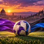 Футбольный мяч и экипировка в фиолетовых и чёрно-синих цветах перед матчем Фиорентина — Аталанта