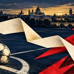 Авторская иллюстрация к матчу Реал — Лейпциг: мяч и бело-красная бумажная композиция на фоне Мадрида