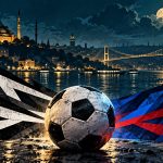Бешикташ — Кристал Пэлас — редакционная иллюстрация: футбольный мяч и условные клубные цвета