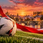 Иллюстрация к матчу Севилья — Осасуна: мяч и красно-белые ленты на фоне Севильи