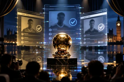 Иллюстрация сбоя сайта «Золотого мяча» с тремя версиями победителя