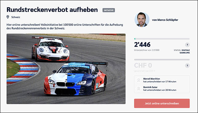 В Швейцарии собирают подписи  за отмену запрета на гонки