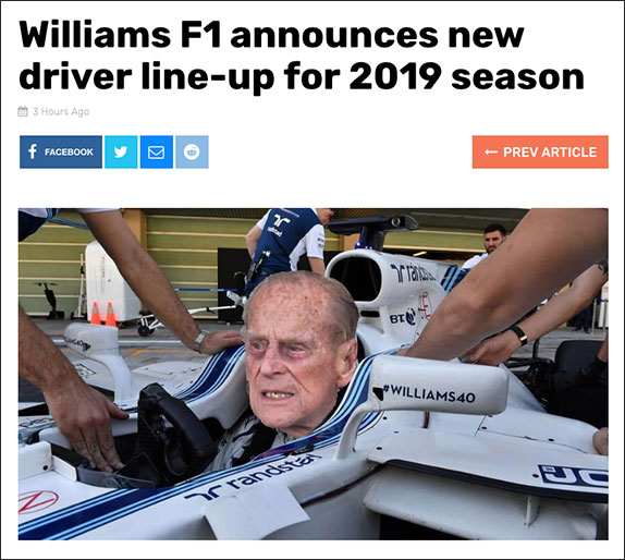 В Англии шутят над Williams и Принцем Филиппом
