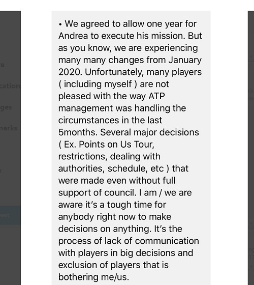 В письме игрокам изложили три пункта, почему теннисисты решили создать свою ассоциацию