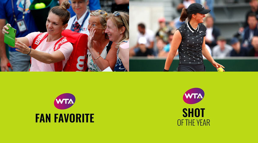 Халеп в третий раз подряд победила в номинации WTA Fan Favorite, Свёнтек исполнила лучший удар года