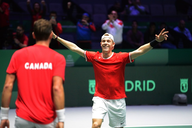 Финал Кубка Дэвиса. Cборная Канады празднует победу в полуфинале против России